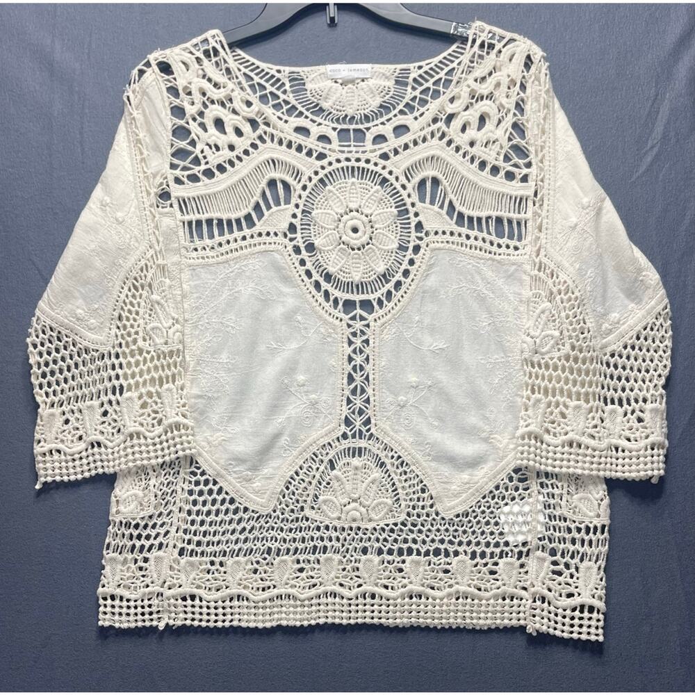 coco + jameson white crochet lace‎ top. sz S boho cottage romantic